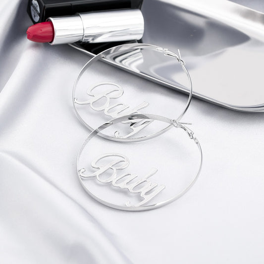 Baby Letter Style Hoop Earrings Women Girl Fashion Trendy Jewelry Accessories