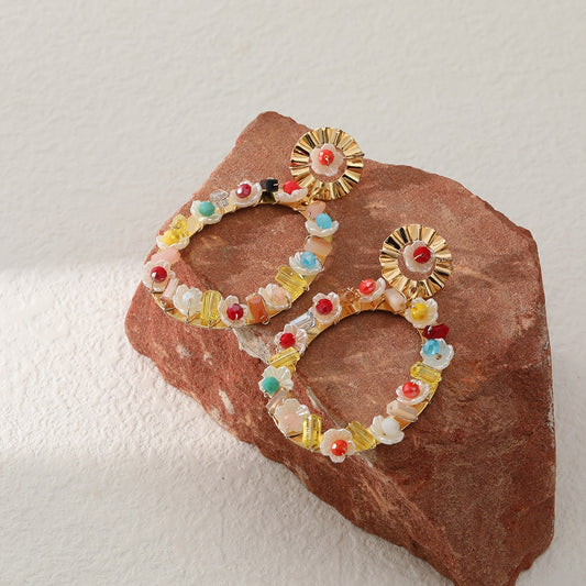 Boho Colorful Beaded Oval Drop Earrings Women Fashion Creative Art Cute Stylish