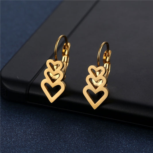 Three Heart Mini Small Stud Earrings Stainless Steel Women Party Gifts Charms