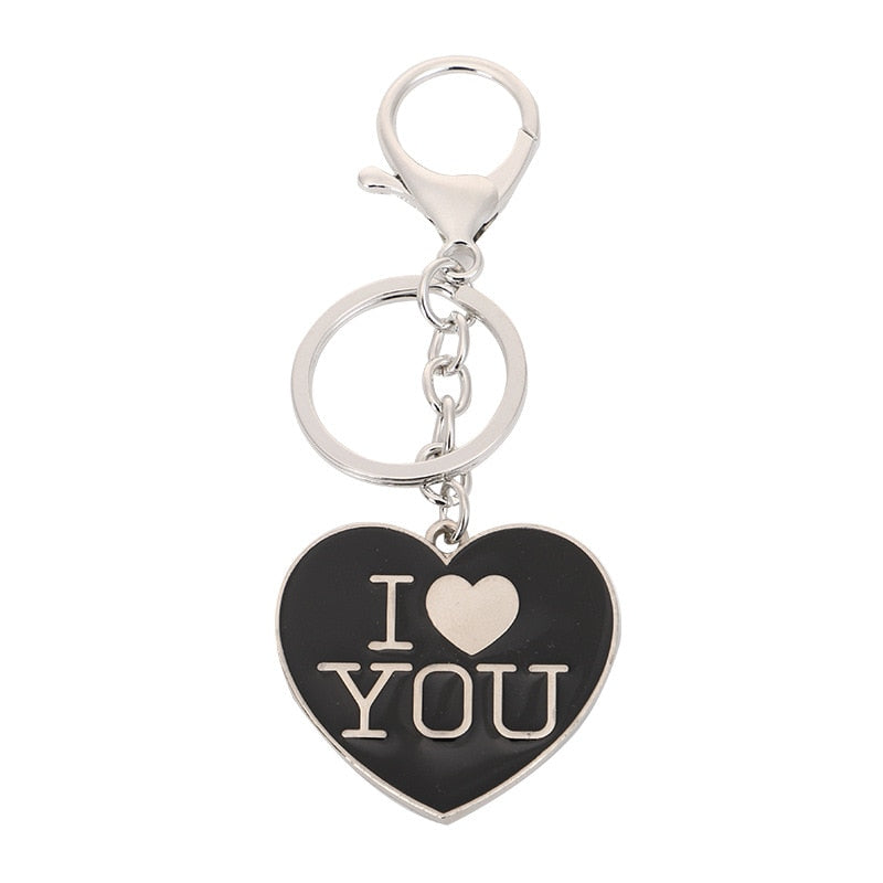4 Colors Metal Keychain I Love You Key Ring for Lovers Heart-shaped Pendant Car