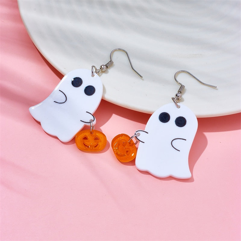 Ghost and Pumpkin Drop Earrings Female Travel Cartoon Earrings Creative Art