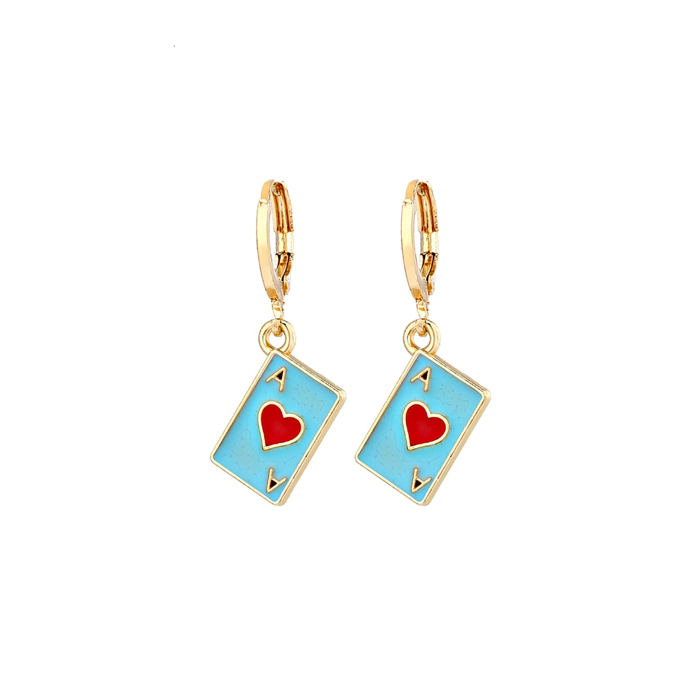 Dripping Oil Blue Play Card Drop Earrings Jewelry For Women Fashion Accessories