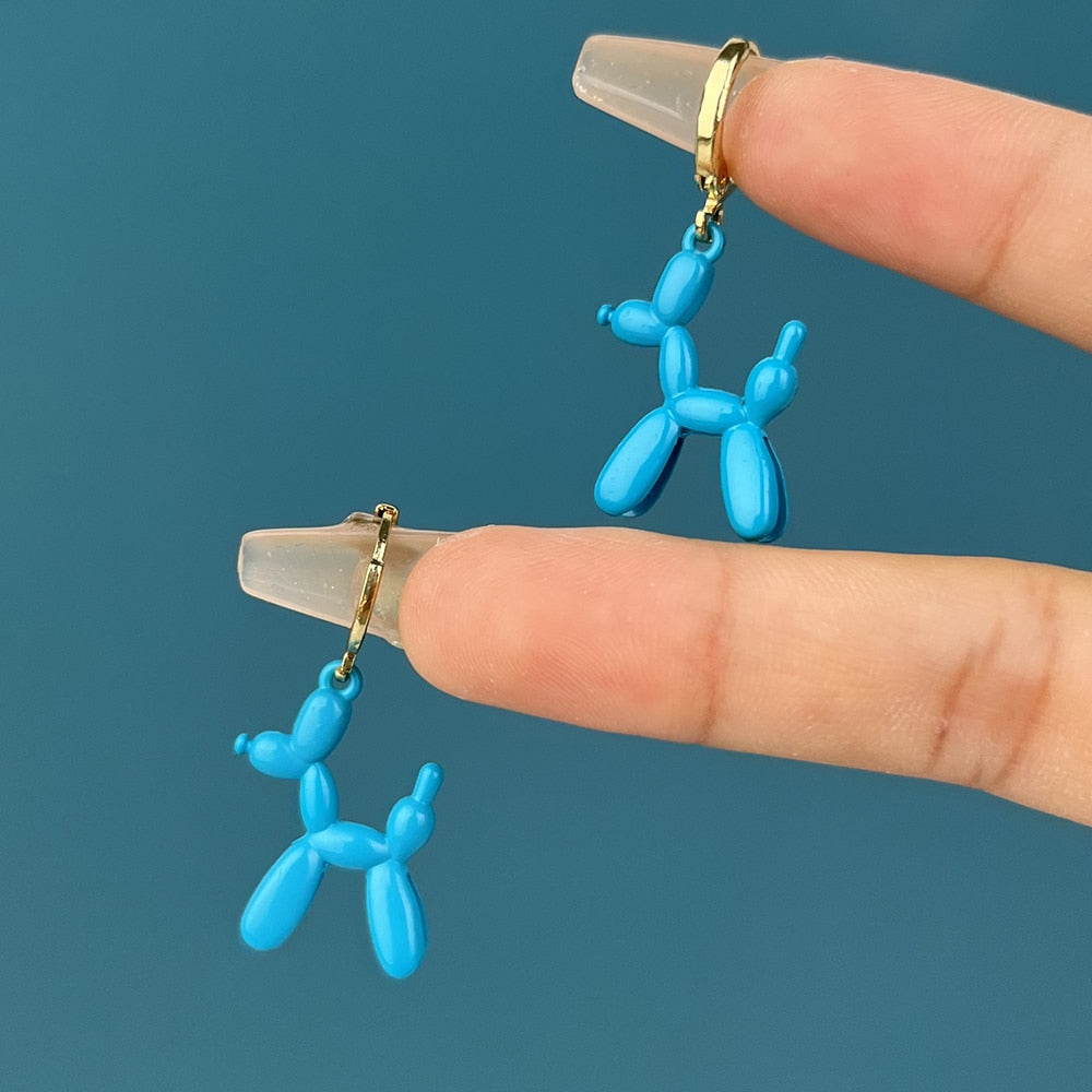 Sky Blue Enamel Puppy Dog Drop Earrings Women Fashion Creative Art Cute Stylish