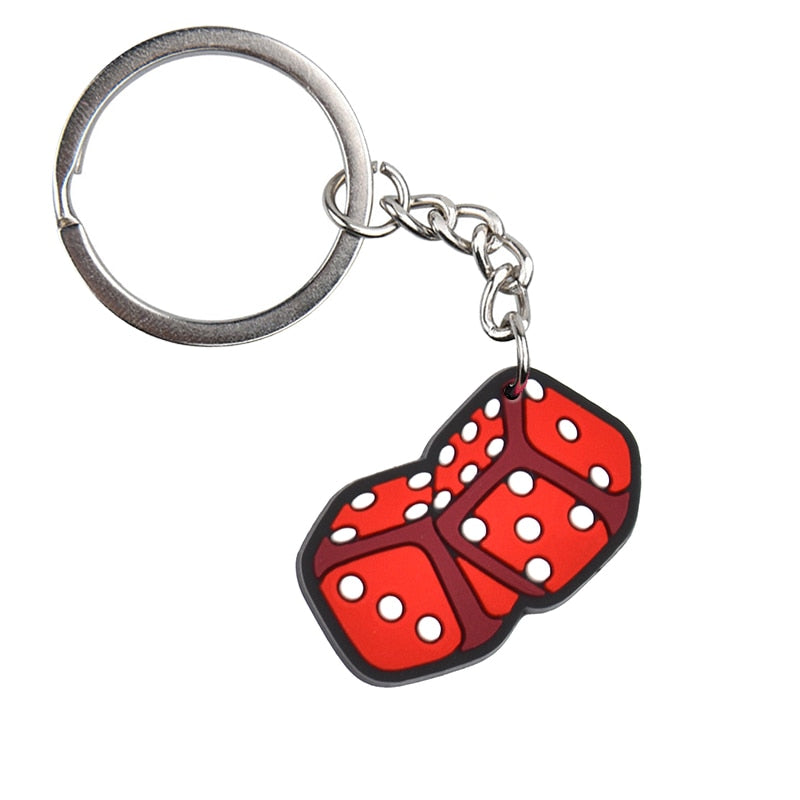 Red Rolling Dice Soft PVC Key Ring Keychain Pendant Retro Lucky Jackpot Business