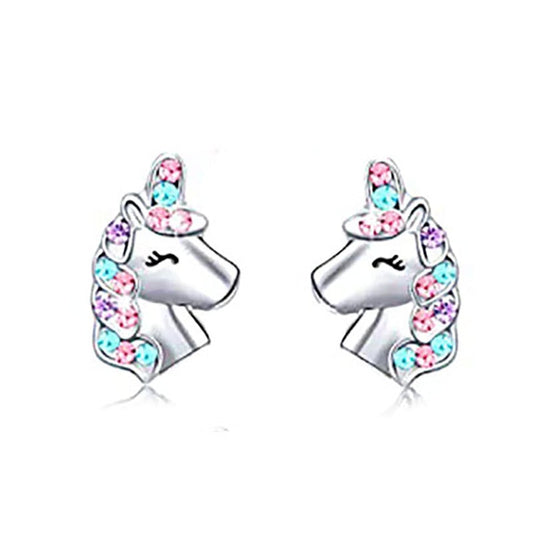 Rhinestone Unicorn Fashion Stud Earrings Women Girl Earrings Jewelry Female