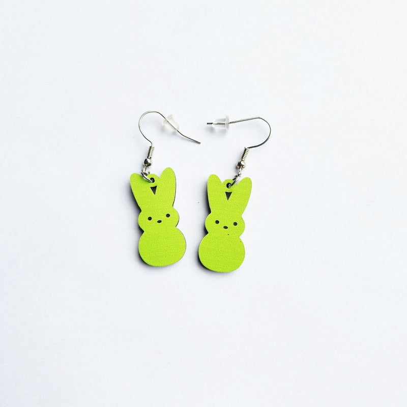 Green Rabbit Wooden Drop Earrings Women Gifts Earring Cute Girls Eardrop Jewelry