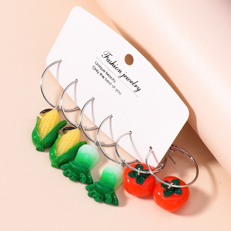 3 Pairs Vegetables Dangle Earrings for Girls Women Birthday Gift Lovely Jewelry