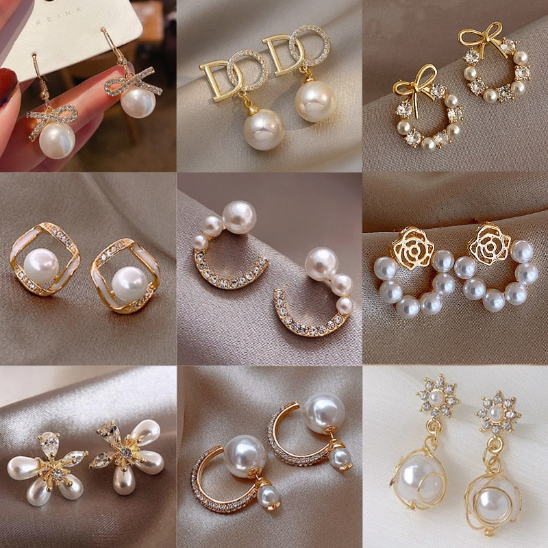 17 Styles Pearl Geometry Stud Earrings Charm Woman Wedding Elegant Romantic Ear