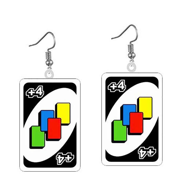 Mixed Card Uno Game Drop Earrings Hip Hop Women Party Gift Jewelry Ear Fashion