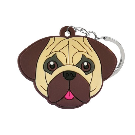 Pug Dog Design PVC Keyring Cute Cartoon Style Keychains Bag Car Pendant Jewelry