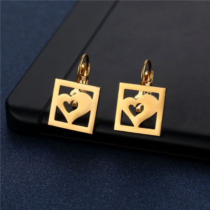 Heart Square Design Mini Small Stud Earrings Stainless Steel Women Party Gifts