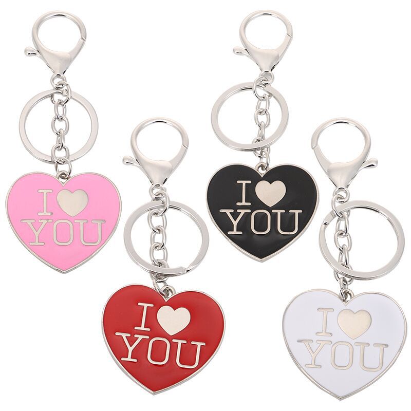 4 Colors Metal Keychain I Love You Key Ring for Lovers Heart-shaped Pendant Car