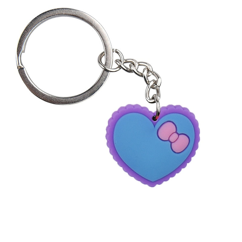 Blue Heart Bow Keychain Cartoon Creative Gift Key Holder Keyring Anime Souvenir