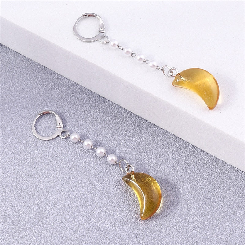 Yellow Color Moon Shaped Drop Dangle Earrings Trendy Women Fashion Earrings