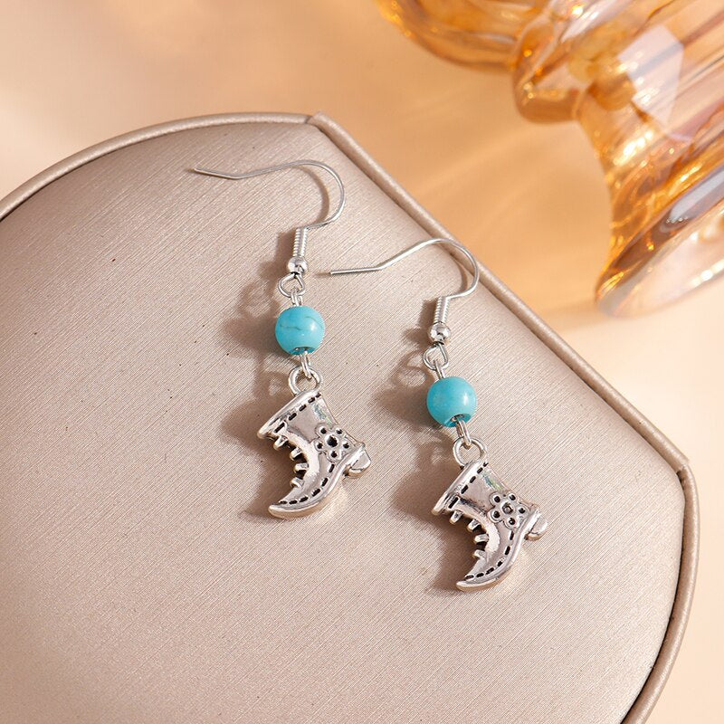 Turquoise Decor Cowboy Boot Drop Earrings Trendy Women Fashion Earrings Jewelry