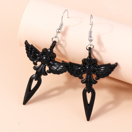 Cross with Wings Pattern Drop Earrings Women Creativity Jewelry Cute Earring