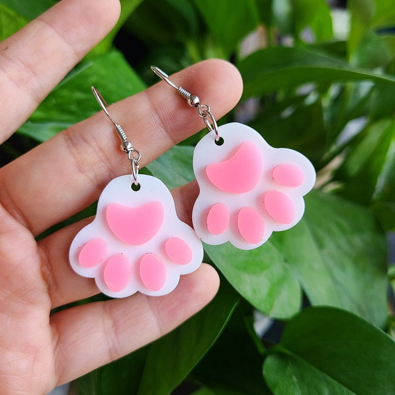 Pink Kitty Paw Drop Earrings Female Travel Cartoon Earrings Creative Art Jewelry