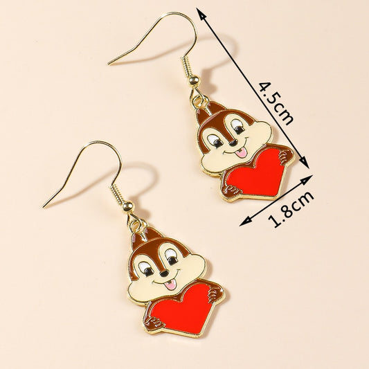 Squirrel with Heart Drop Earrings Women Creativity Jewelry Cute Earring Girls