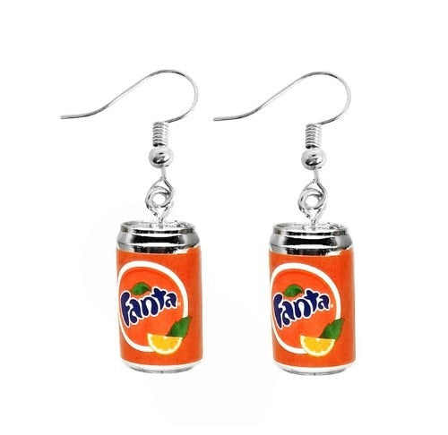 Orange Fanta Can Funny Design Dangle Drop Earrings Women Fashion Creative Art