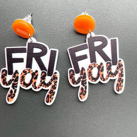 Acrylic Friday Leopard Fri-yay Drop Charm Earrings For Women Girl Fashion Modern