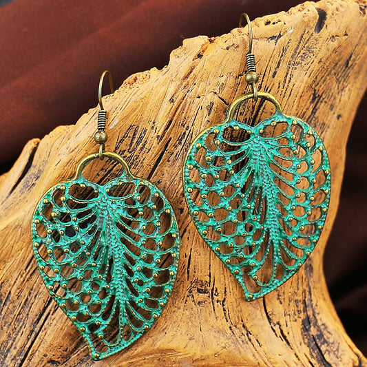 Turquoise Hollow Leaf Dangle Earrings Women Party Wedding Jewelry Dangle Gifts