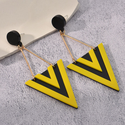 Black and Yellow Exaggerated Triangle Drop Earrings Women Girl Party Gift