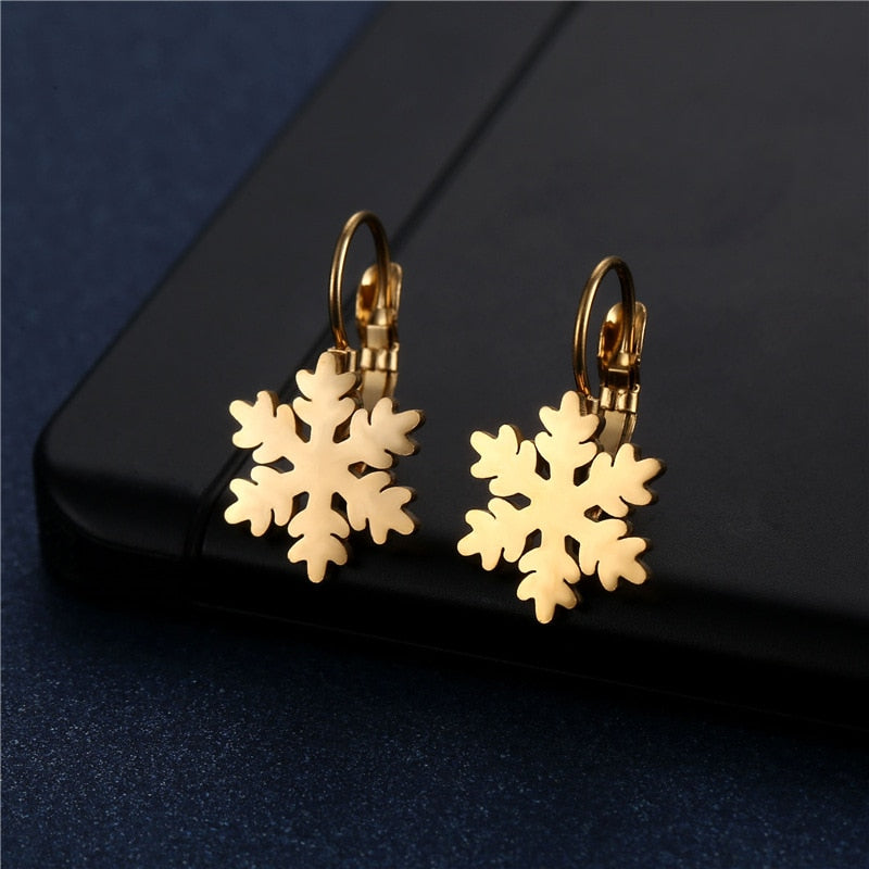 Snowflake Mini Small Stud Earrings Stainless Steel Women Party Gifts Charms