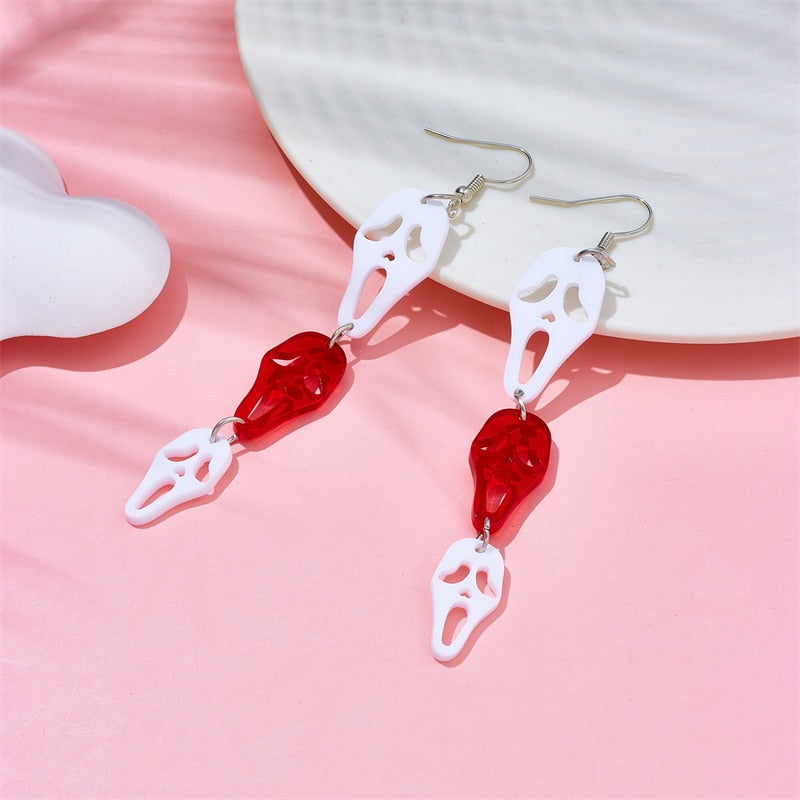 Black and White Ghost Drop Earrings Female Travel Cartoon Earrings Creative Art