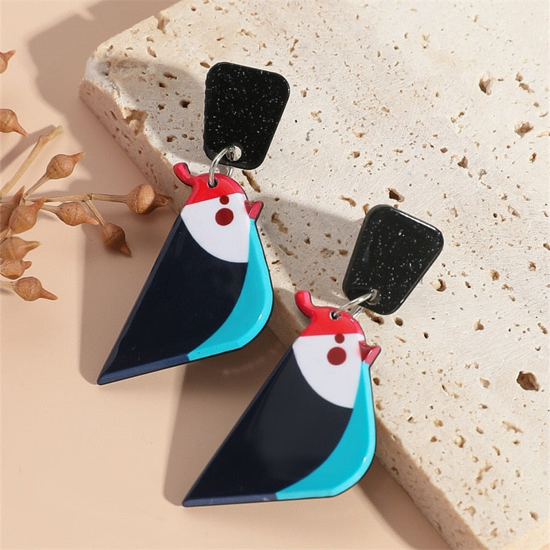 Red Head Bird Drop Earrings Female Travel Cartoon Earrings Creative Art Jewelry