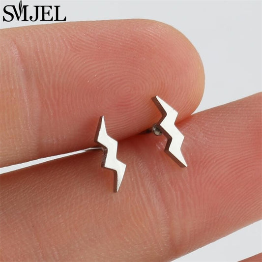 Silver-colored Thunder Stainless Steel Earrings Women Jewelry Small Studs Gifts