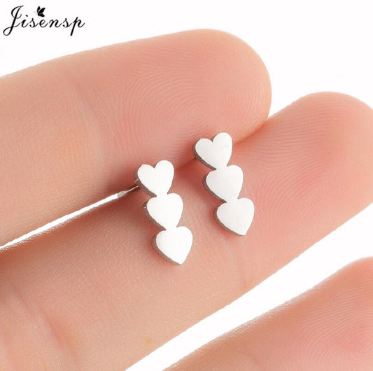 Three Hearts Stainless Steel Earrings Women Jewelry Small Studs Gifts Earring