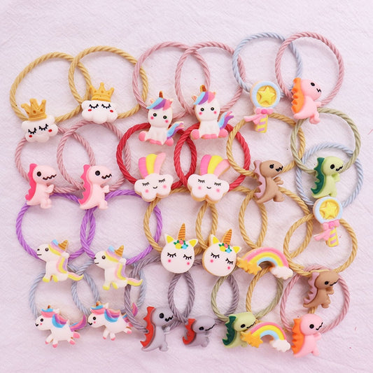 13 Styles 2Pcs Dinosaur Unicorn Rainbow Colorful Hair Accessories Rubber Band