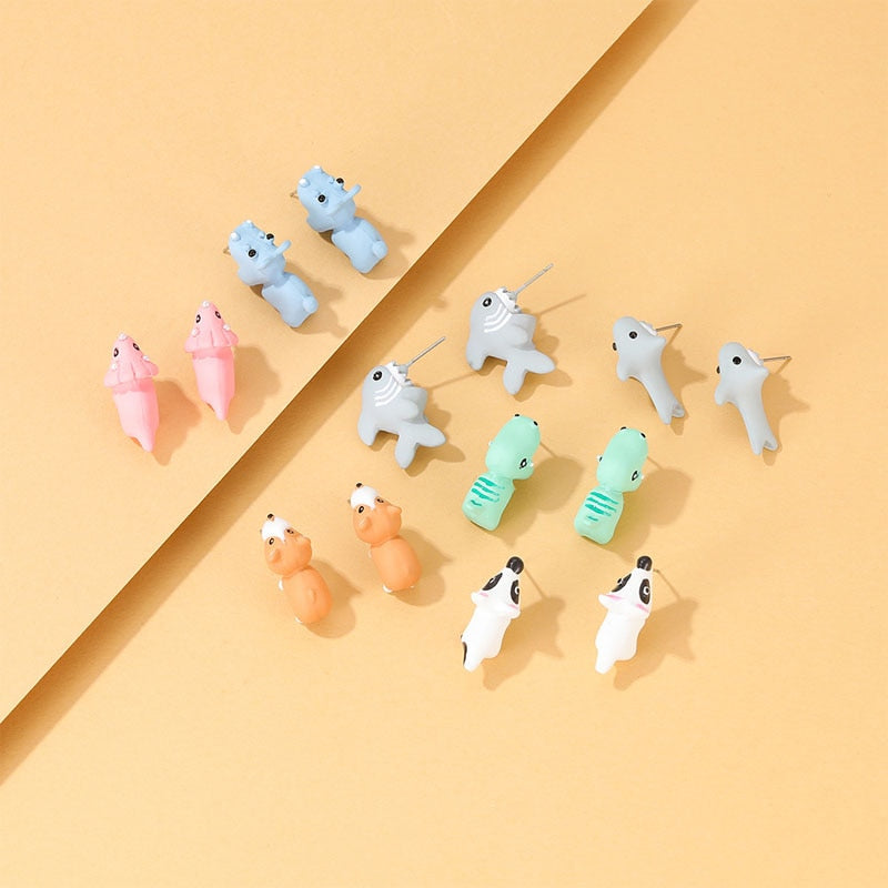 6 Styles Animal Cartoon Cute Ear Studs Female Jewelry Fun Gift Accessories