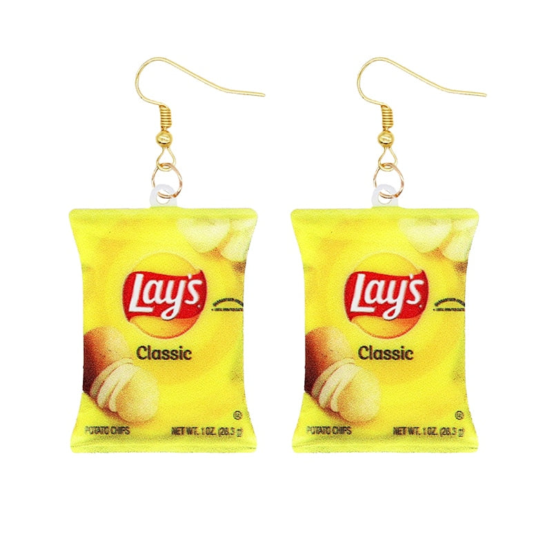 Yellow Lays Chips Bag Funny Design Drop Earrings Women Charms Earring Fashion