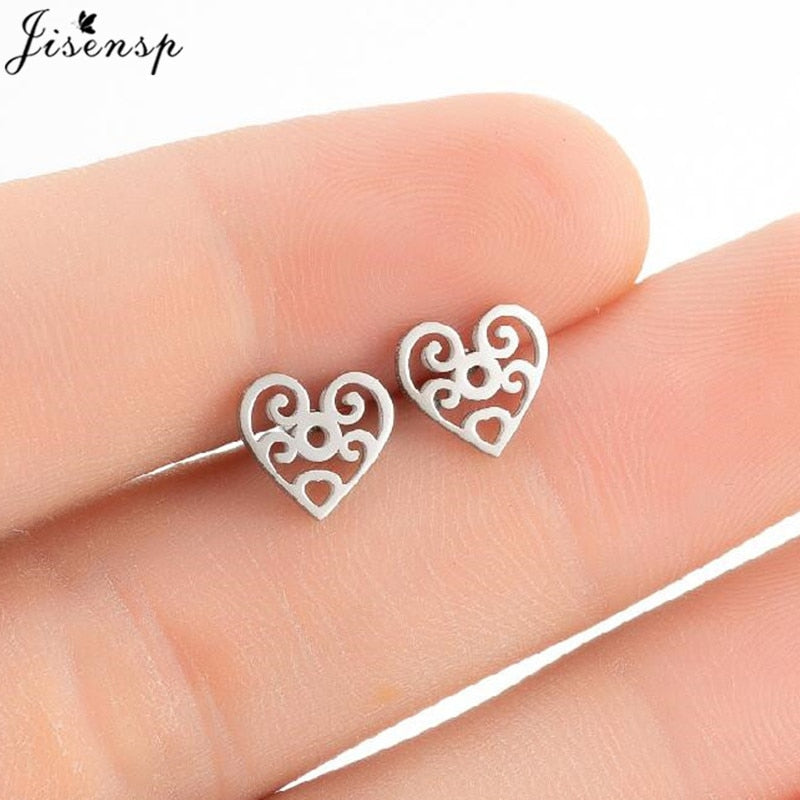 Swirl Heart Stainless Steel Earrings Women Jewelry Small Studs Gifts Earring