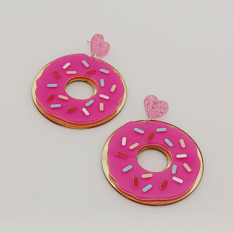 Pink Donut Acrylic Drop Earrings Women Travel Fashion Cartoon Earrings Creative