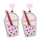 Pink Milk Tea Drop Earrings Women Travel Fashion Cartoon Earrings Creative