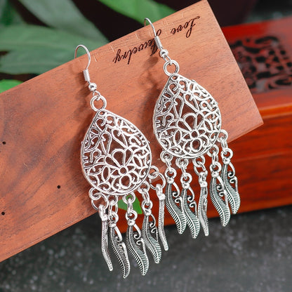 Antique Hollow Out Feathers Pendant Drop Earrings Women Gifts Earring Cute Girls