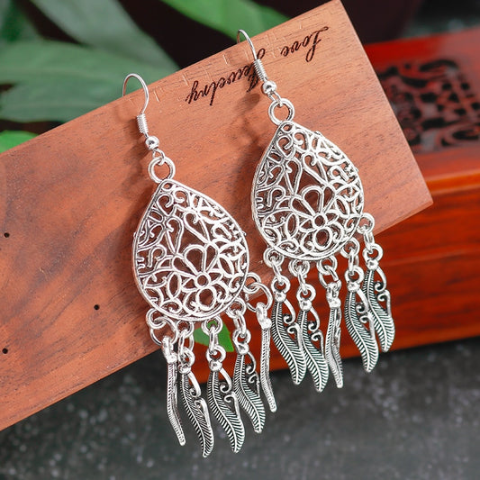 Antique Hollow Out Feathers Pendant Drop Earrings Women Gifts Earring Cute Girls