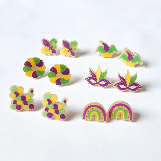 Mardi Gras Hat Wooden Stud Earrings Women Gifts Earring Cute Girls Eardrop