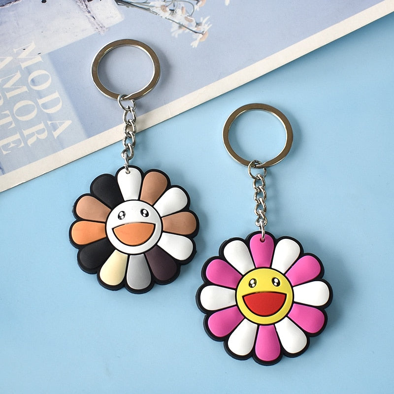 15 Styles PVC Rubber Colorful Cute Flower Sunflower Keychain Fashion Cartoon