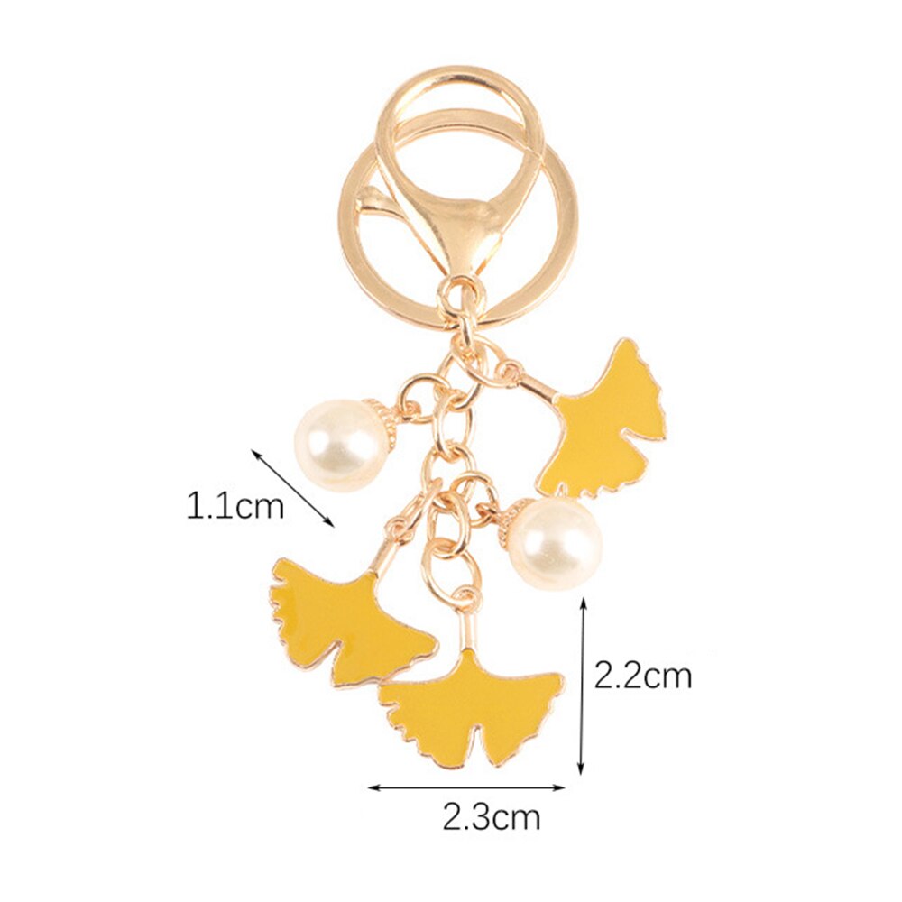 1pcs Pearl Leaf Alloy Keychain For Women Car Key Holder Apricot Leaf Pendant