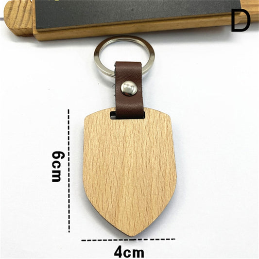 10 Styles Wooden Keychain Geometric House Car Shape Leather Wood Keyring Bag