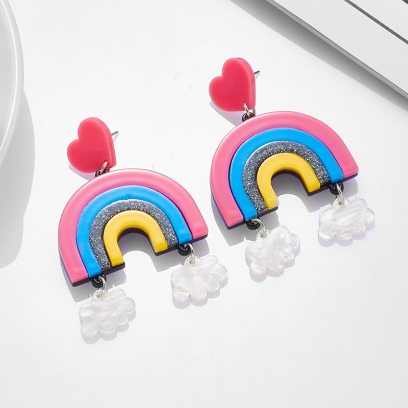 Rainbow Cloud Heart Drop Earrings Women Travel Fashion Cartoon Earrings Creative