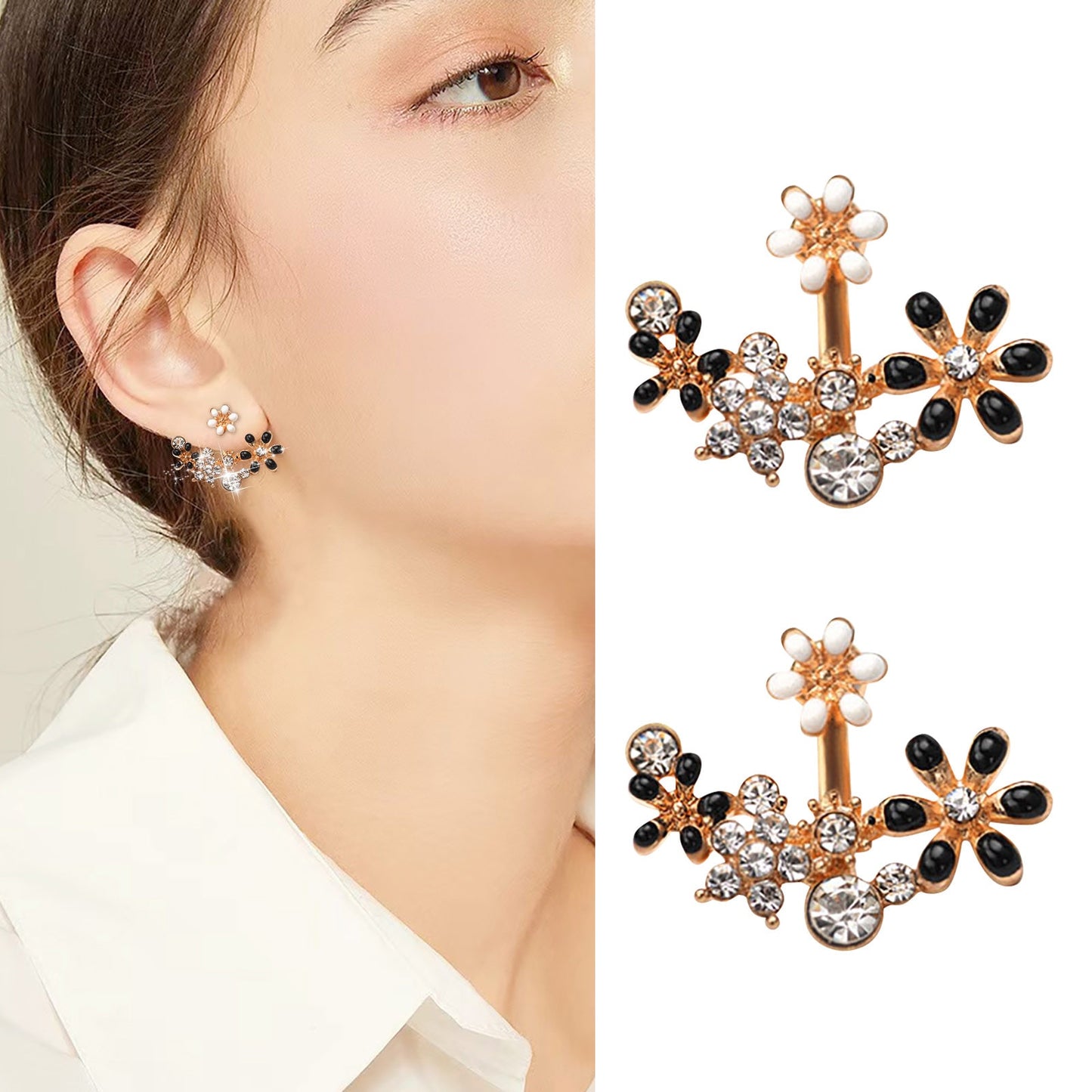 Fashion Small Fresh Flower Inlaid Colored Small Flower Stud Earrings Cross