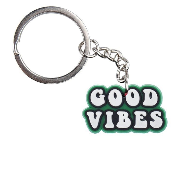 Good Vibes Inspirational Keychain Car Keyring Cartoon Creative Pendant Souvenir