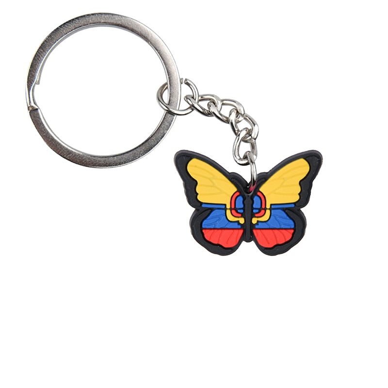 12 Styles Butterfly NationalFlag Key Pendant Soft Silicone Metal Key Chains