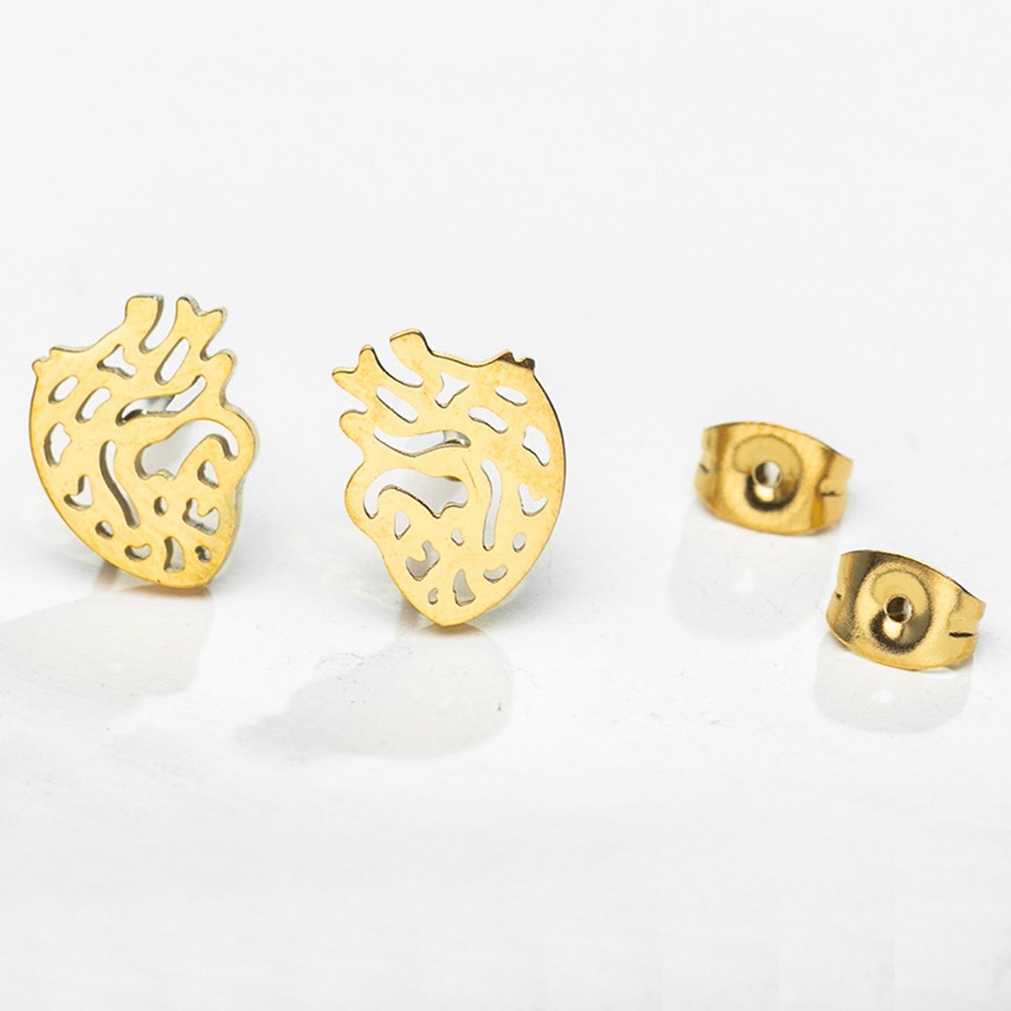 Gold-colored Heart Shape Fashion Women Stud Earrings Stainless Steel Ear