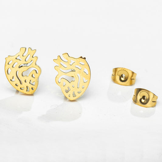 Gold-colored Heart Shape Fashion Women Stud Earrings Stainless Steel Ear