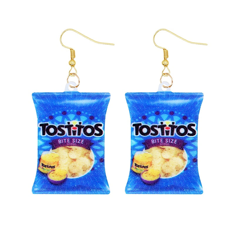 19 Styles Acrylic Snacks Potato Chips Mix Bags Design Dangle Earrings Women